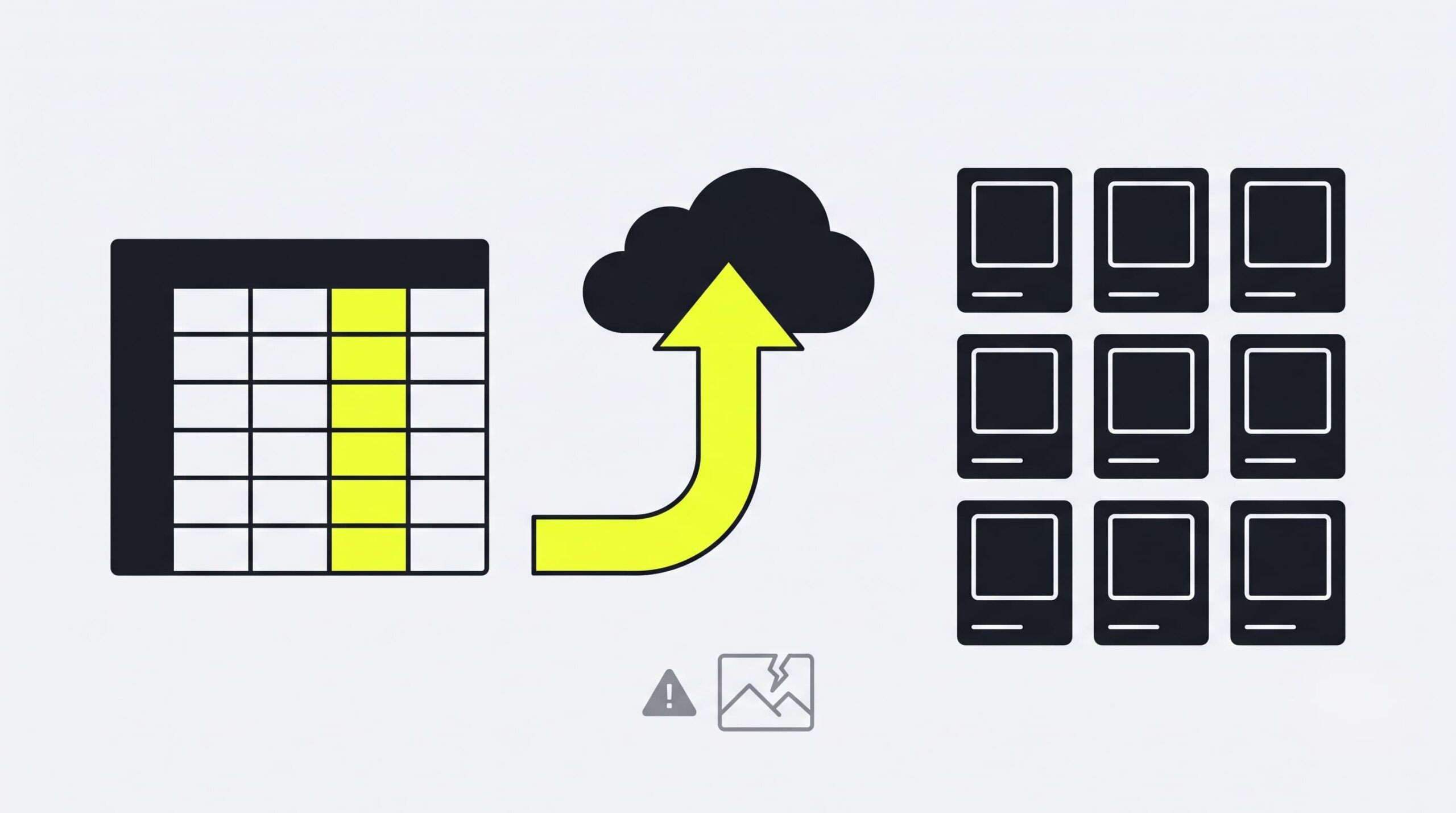 Diagram showing how to import products to Shopify in bulk via CSV, from spreadsheet to organized catalog