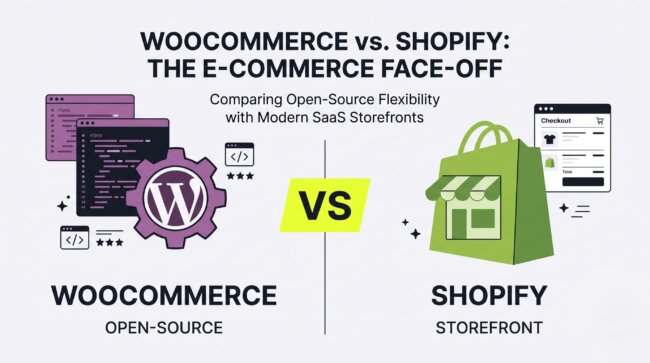 Woocommerce vs shopify comparison 2026 — platform overview illustration