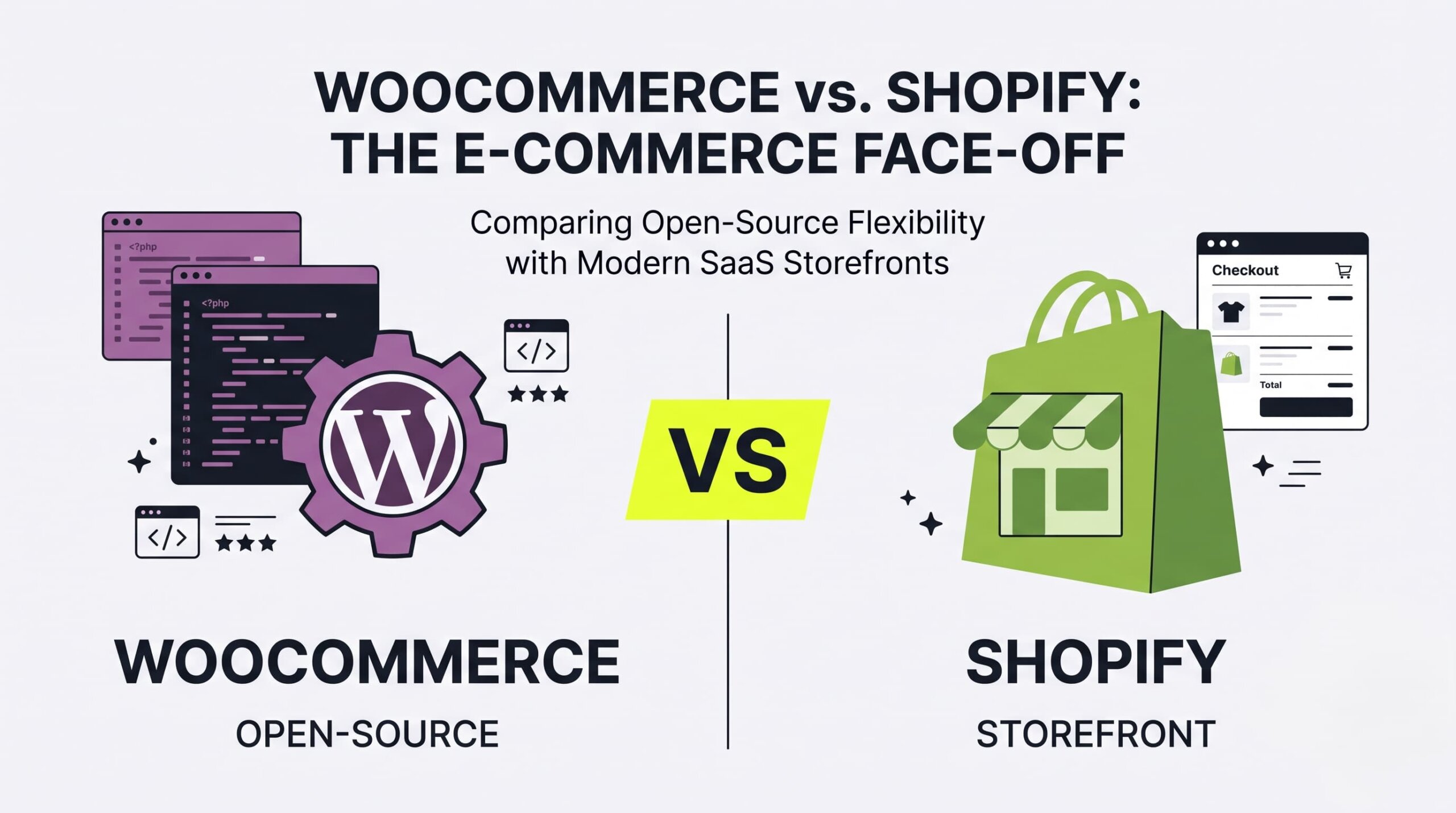 Woocommerce vs shopify comparison 2026 — platform overview illustration
