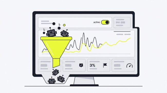 Illustration of filtering automated Council Bluffs bot traffic out of Shopify store analytics