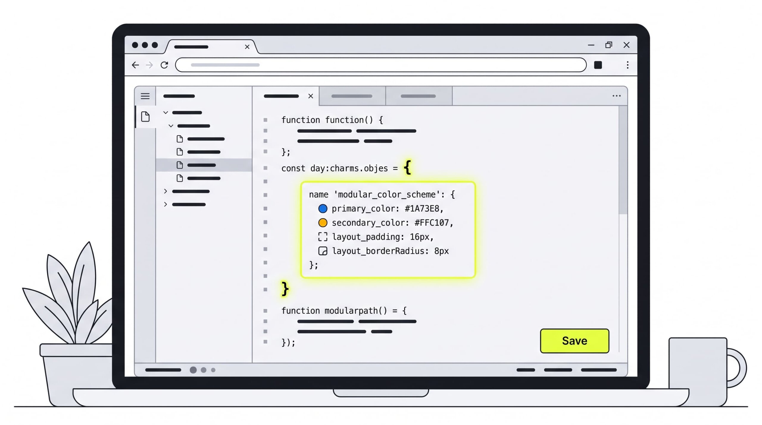 Code editor inserting valid color_schemes configuration into Shopify settings_data.json file