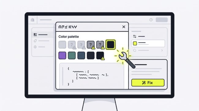 Illustration showing how to fix the color schemes must be defined error in Shopify Dawn theme customizer