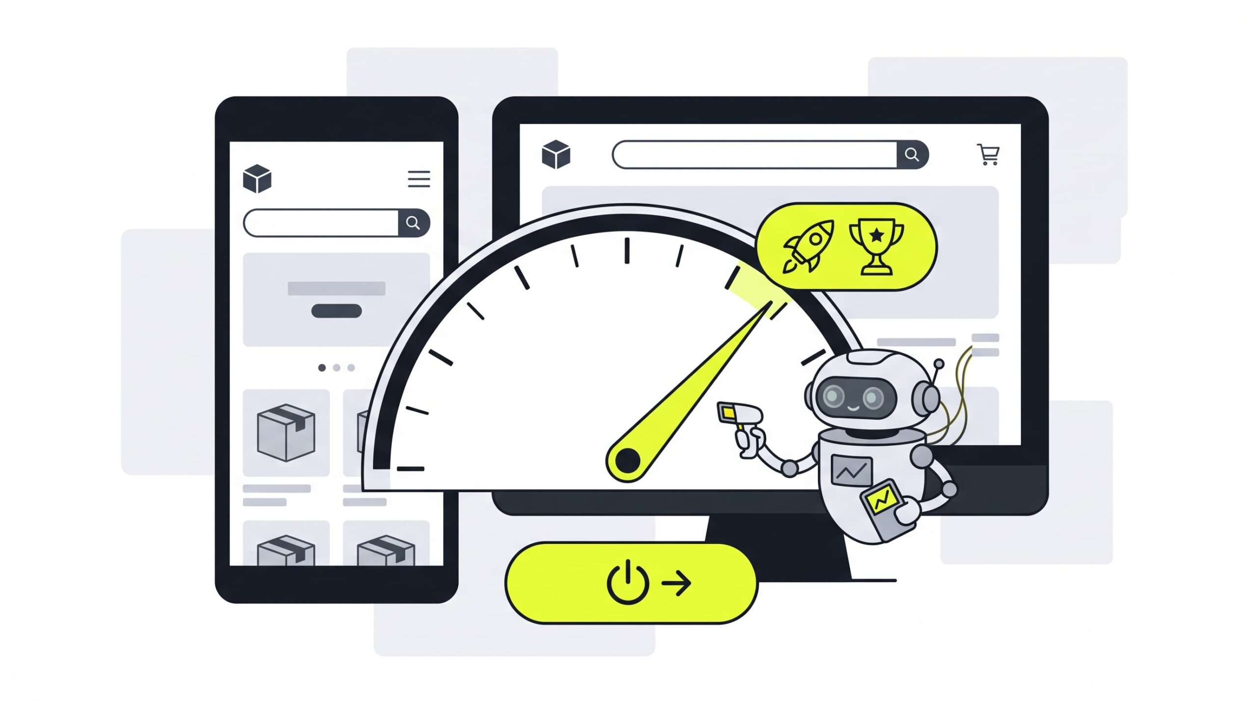 Illustration of Google Lighthouse bots auditing Shopify theme speed from Council Bluffs data center